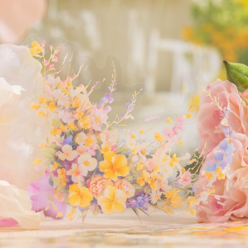 60 Pcs Vintage Flower PET Stickers Set, Large Floral Corner Stickers for Scrapbooking, Journaling, DIY Crafts, with Organizer