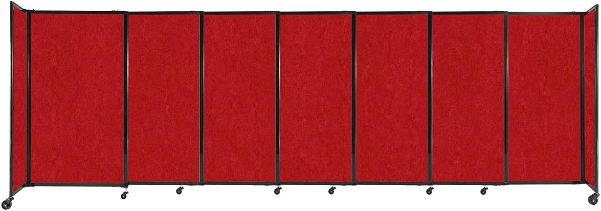 Versare Straightwall Sliding Portable Wall Partition | Freestanding Office Dividers | Locking Wheels | Temporary Room Separator | 15'6'' Wide x 5' Tall Red Fabric Panels