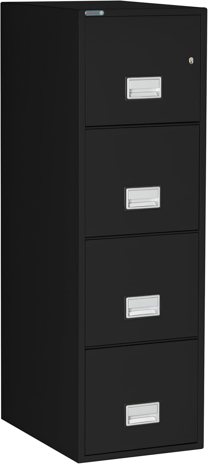 25 inch 4-Drawer Vertical Fireproof File Cabinet – Letter Size Filing – Key Lock – Water Resistant Seal – Fire and Impact Rated – Black Finish – Model LTR4W25B