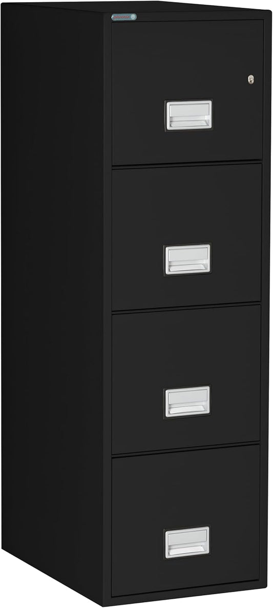25 inch 4-Drawer Vertical Fireproof File Cabinet – Letter Size Filing – Key Lock – Water Resistant Seal – Fire and Impact Rated – Black Finish – Model LTR4W25B