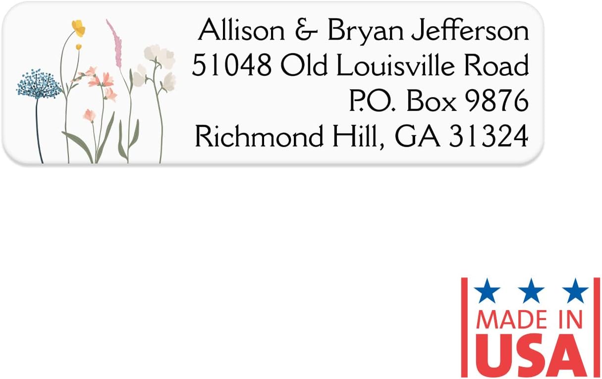 Wildflower Rolled Address Labels / 250 Personalized Return Address Labels/Designer Address Stickers in Elegant Plastic Dispenser