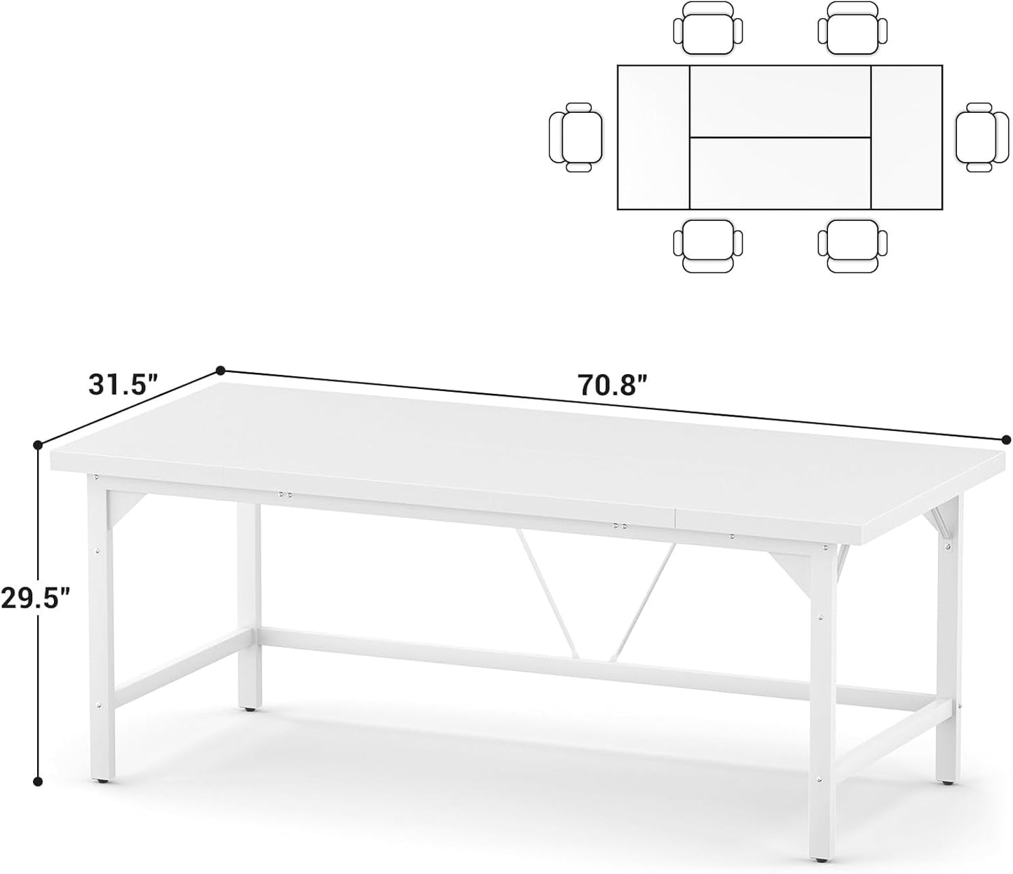 Unikito Large Office Desk, 70.8 x 31.5 Inch Extra Long Executive Computer Desk, Heavy Duty 2 Person Desk, Premium Super Thick Study Writing Table Computer Tables for Home Office Workstations, White