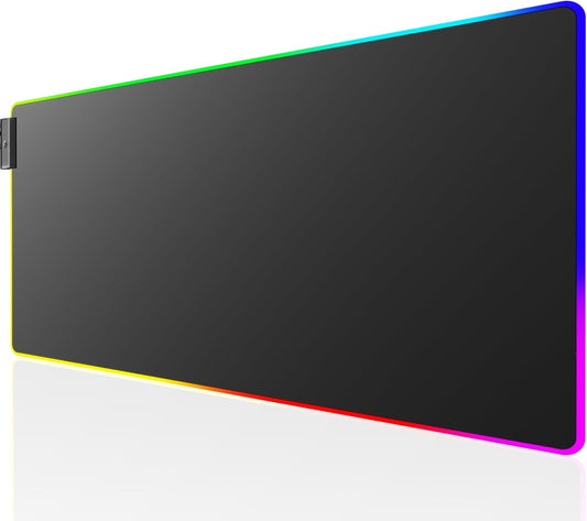 KTRIO RGB Large Gaming Mouse Pad with Stitched Edges, Superior Micro-Weave Cloth, Non-Slip Base, Water Resist Coating, 31.5 x 11.8 in, RGB Black