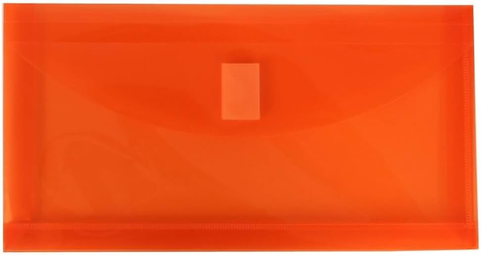 JAM PAPER Plastic Expansion Envelopes with Hook & Loop Closure - #10 Booklet Wallet - 5 1/4 x 10 with 1 Inch Expansion - Orange - 12/Pack