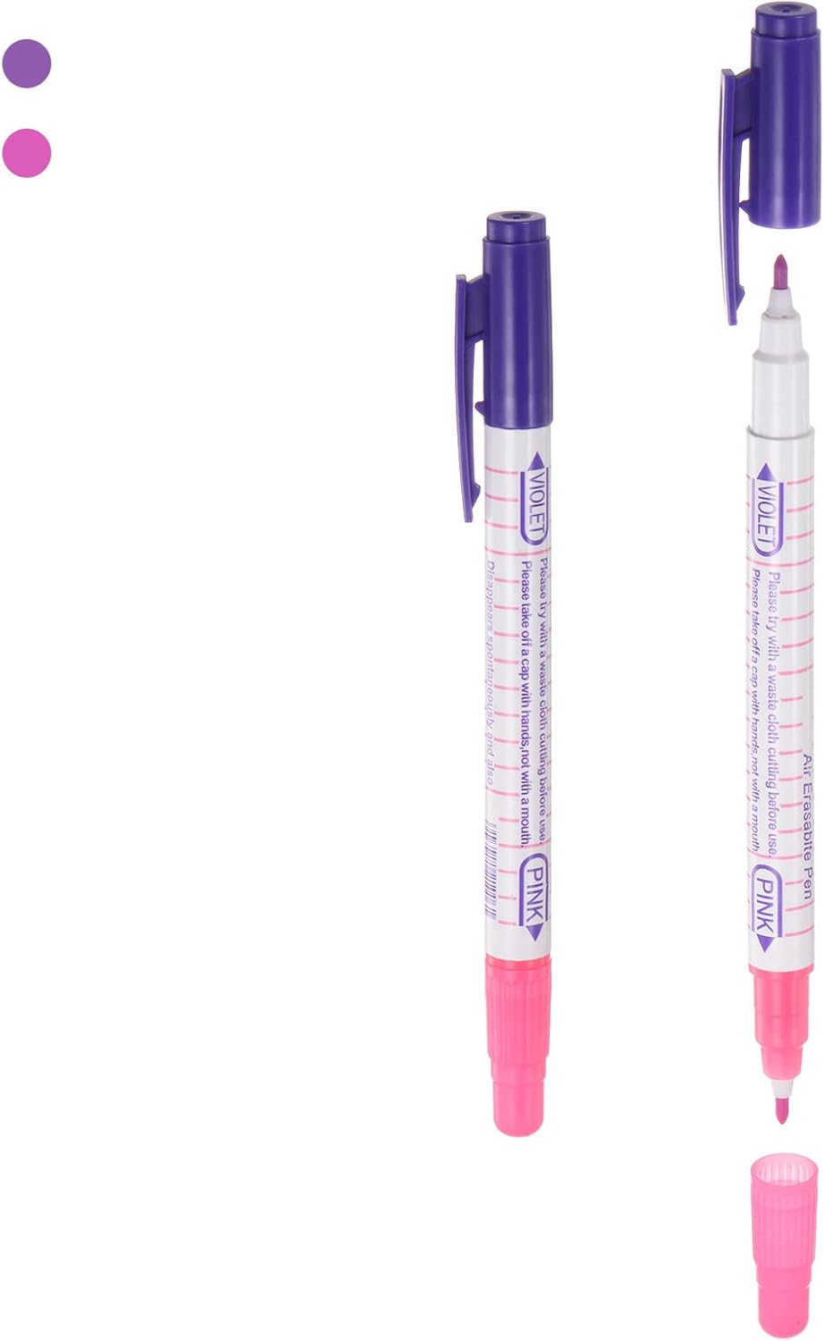 HARFINGTON 12pcs Disappearing Ink Fabric Marker Pen Double Ended Erasable Ink Fabric Sewing Marking Pens Water Soluble Ink Tailor's Pen Marking Tracing Tools for Quilting, Purple Pink