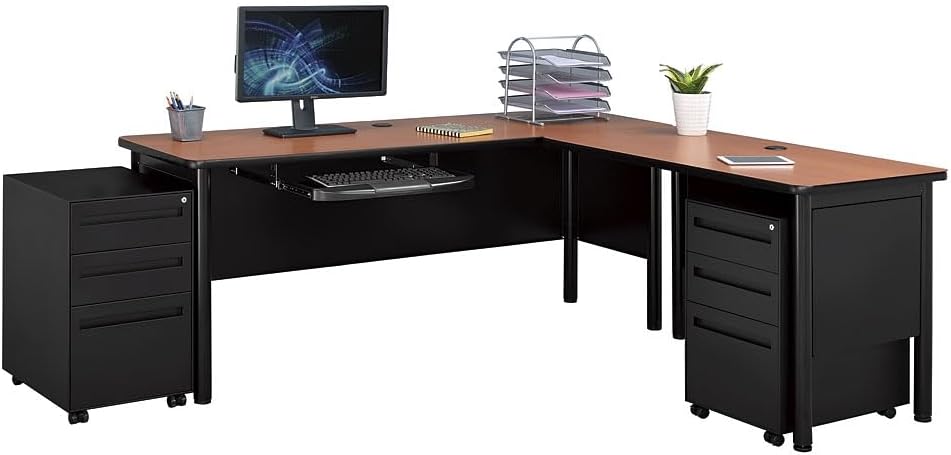 NBF Stahl Office Files Pedestal Cabinet - Three Drawer File Cabinet with Lock - Black Steel Office Filing Cabinets - Modern Mobile File Cabinet Document Storage (20.6" D x 14.7" W x 26.24" H)