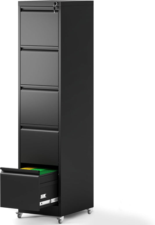 5 Drawer Mobile File Cabinet, Filing Cabinet Home Office for Letter, Legal Size, Black