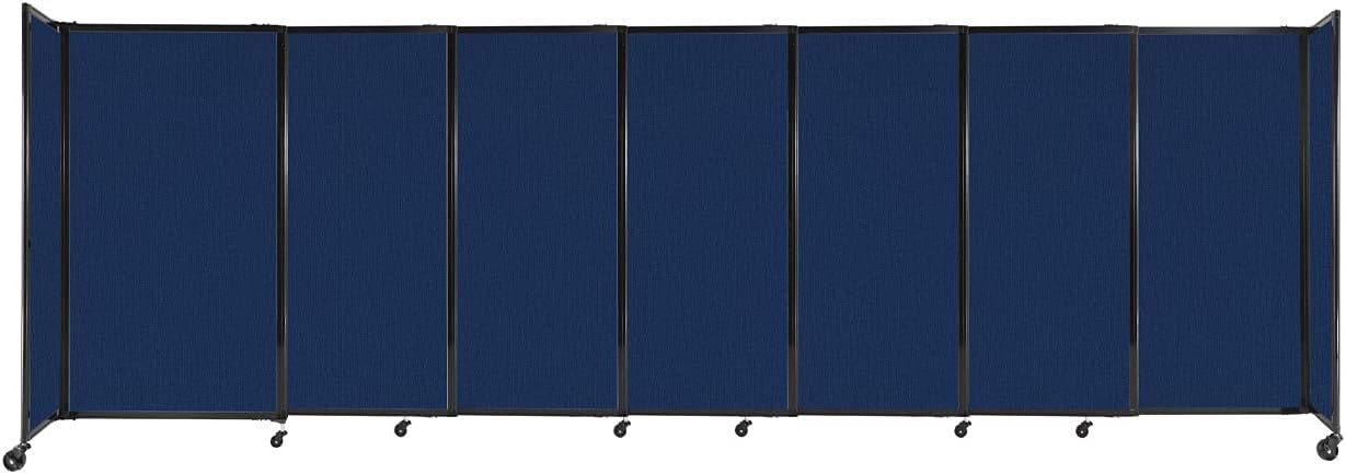 Versare Straightwall Sliding Portable Wall Partition | Freestanding Office Dividers | Locking Wheels | Temporary Room Separator | 15'6'' Wide x 5' Tall Navy Blue Fabric Panels
