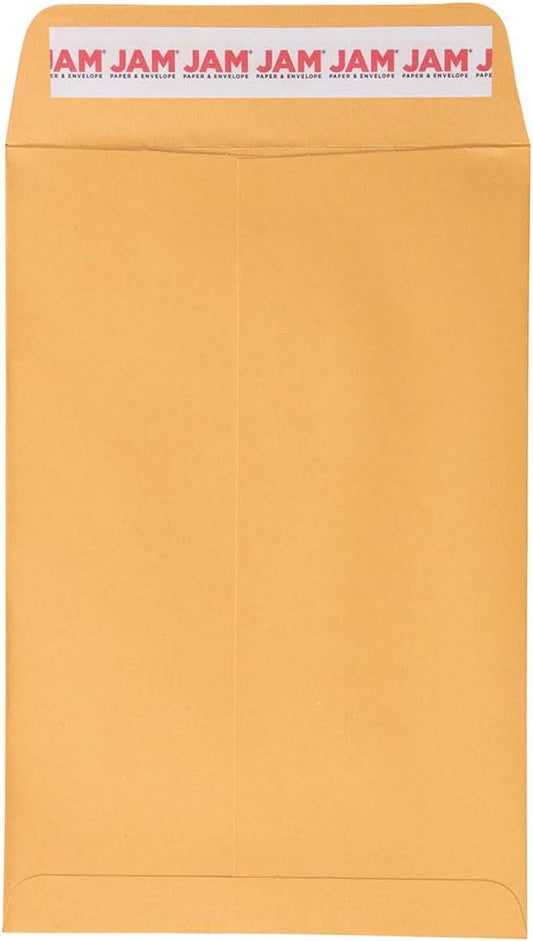 JAM PAPER 6 x 9 Open End Catalog Envelopes with Peel and Seal Closure - Brown Kraft Manila - 100/Pack