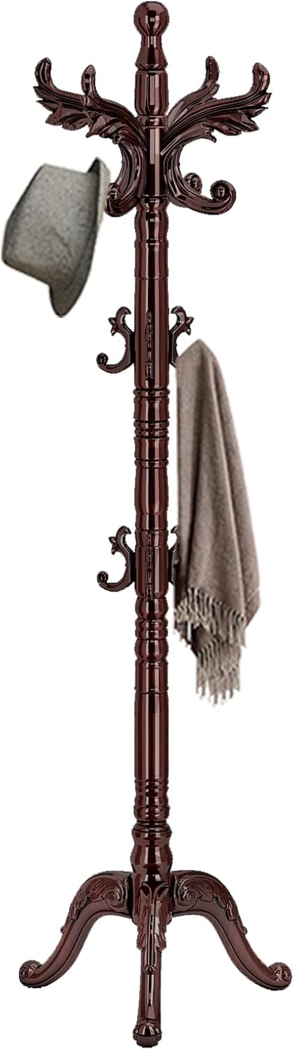 Wooden Coat Rack Stand Sturdy Triangle Base, Natural Birch Wood Coat Racks Freestanding, Vintage Solid Wood Coat Tree Stand with 14 Hooks, Classic Sturdy Coat Racks Hall Tree for Entryway, Office