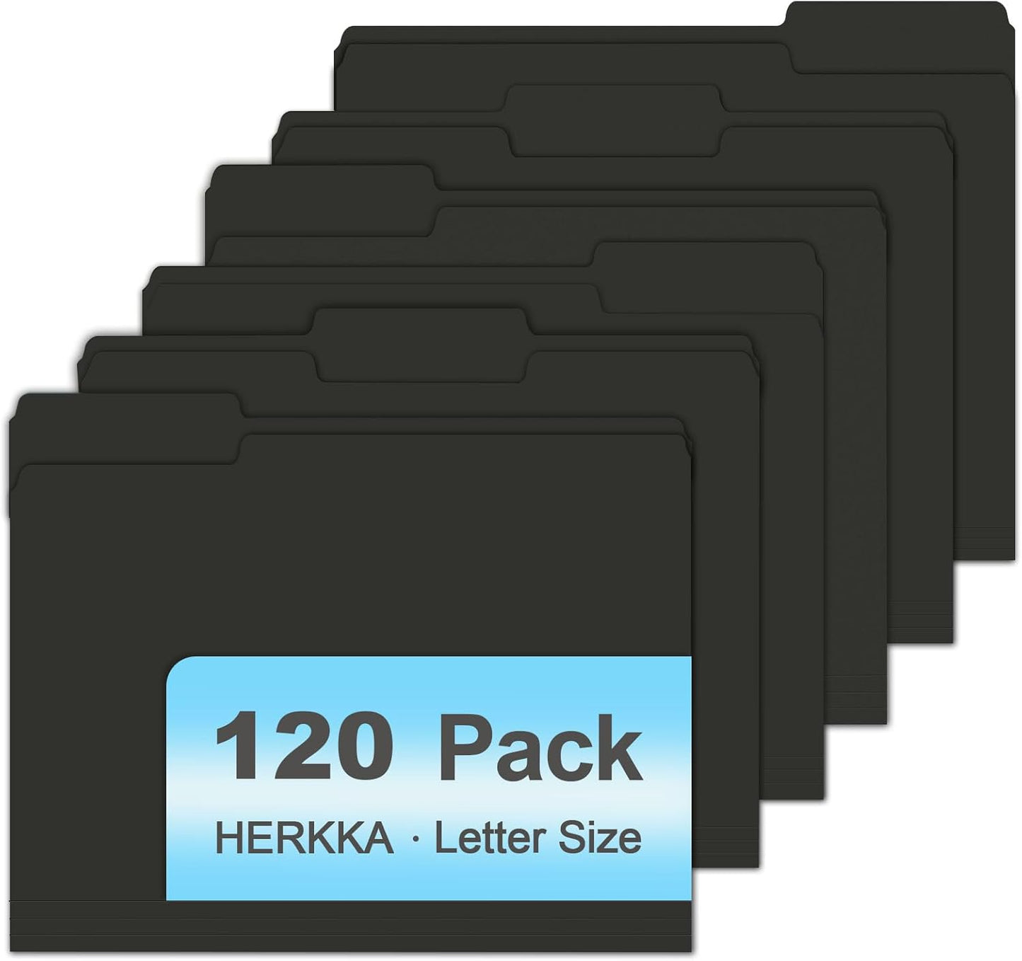File Folder, HERKKA 120 Pack 1/3 Cut Tab File Folders, File Folders Great for Organizing and Filing, Letter Size, Black