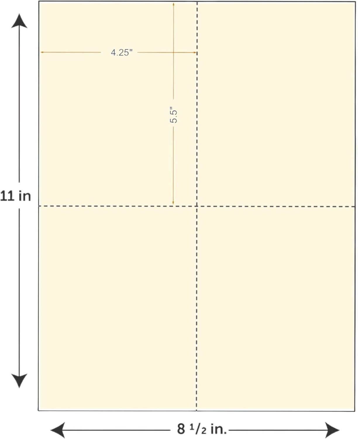 Limited Papers (TM) 8.5x11 Perforated Paper, 20/50 Pound, 75 GSM, Variety of Perforation Sizes and Colors, for Forms, Tickets, Postcards, Business Cards. (Gold, 4 up – 1 Hor. & 1 Ver.)