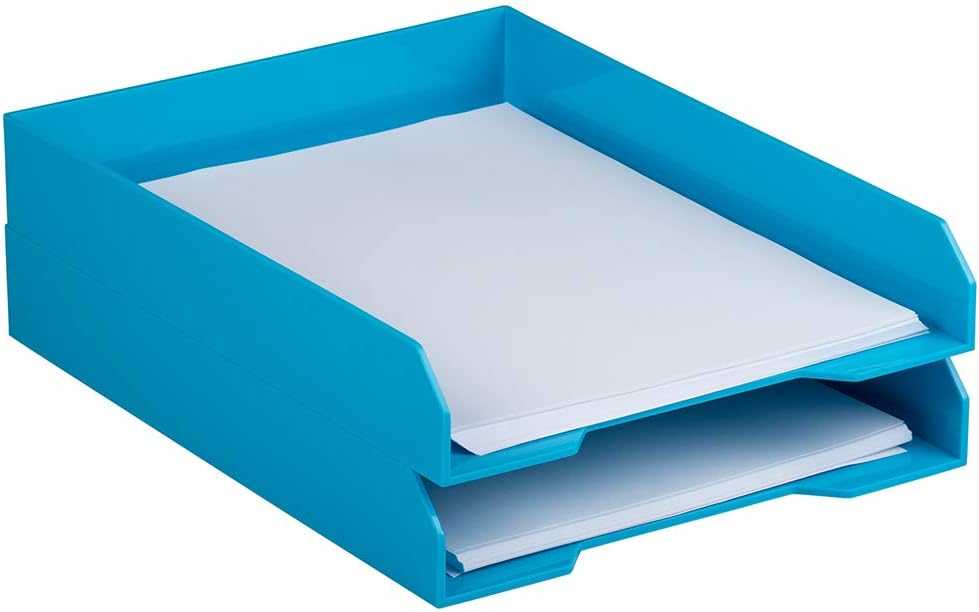 JAM PAPER Stackable Paper Trays - Blue - Desktop Document, Letter, & File Organizer Tray - Sold Individually