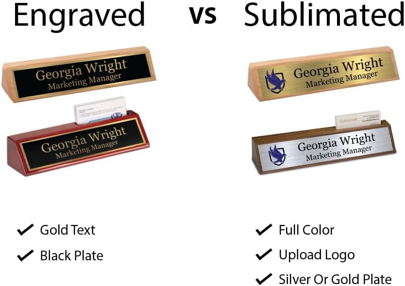 Custom Desk Wedge Name Plate - Personalized Titles and Styles (2x10 Inch, Solid Oak - w/Name Plate)