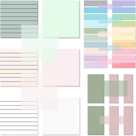 Temiary 1000 Sheets Transparent Pastel Sticky Notes with Lines, 3 x 3 inch Clear Sticky Note Waterproof See Through Memo Pad, Translucent Writable Index Book Tabs for Annotating Supplies