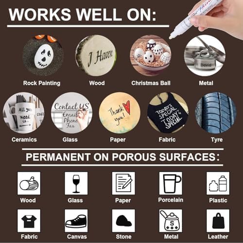 Gold Paint Pens marking pens Permanent Markers - 6 Pack Oil Based Waterproof Markers for Tire, Rubber,Wood, Rocks, Metal, Canvas,Plastic, Dark Surface,Craft office Supplies,Medium Point