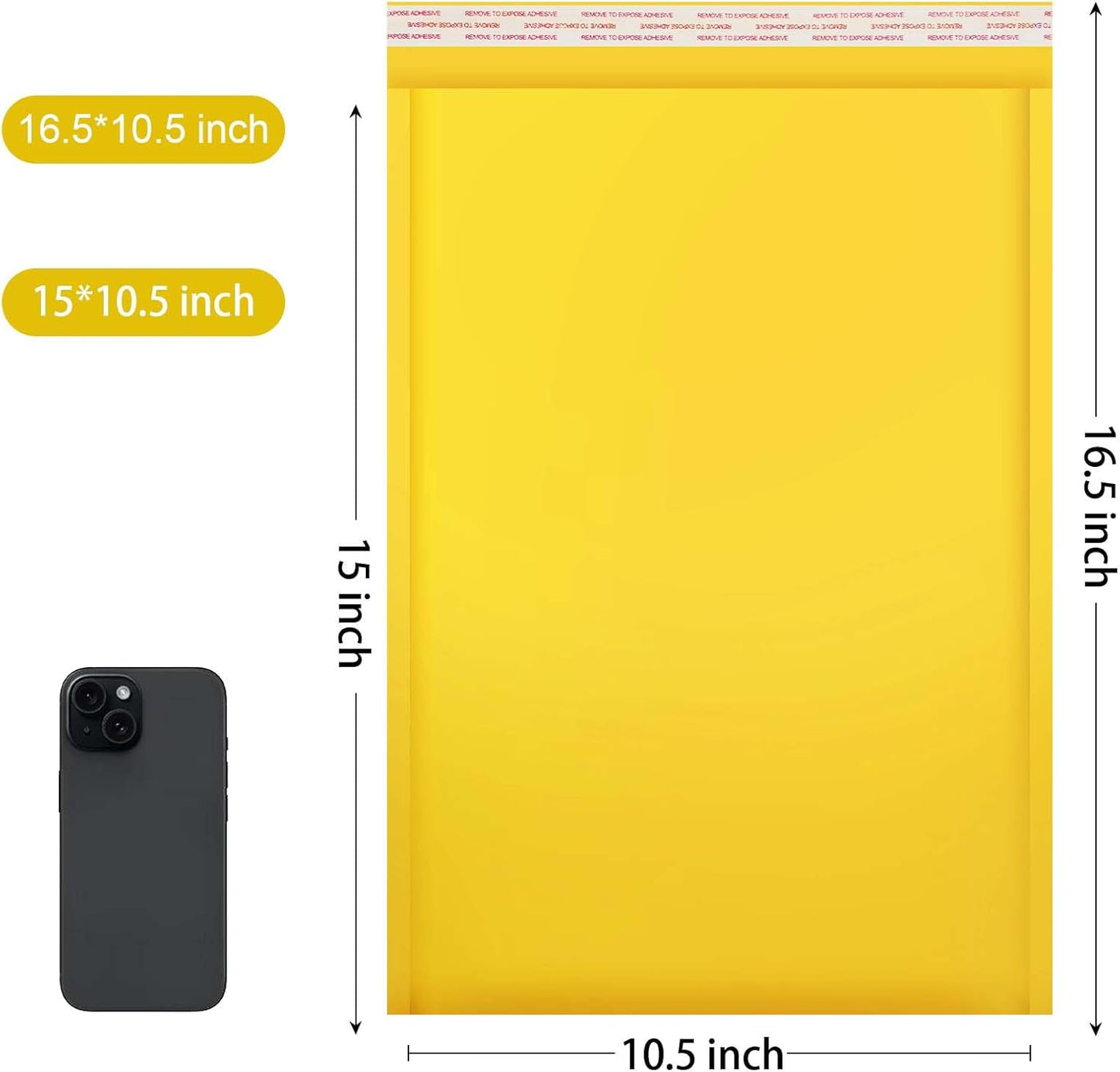 packbabol Kraft bubble mailers 10.5x15 Inch 50 Pack,Self-Sealing Paper Envelopes for Packaging,Strong Adhesion Envelope Mailers, Waterproof Cushioned Padded Shipping Bags Yellow #5