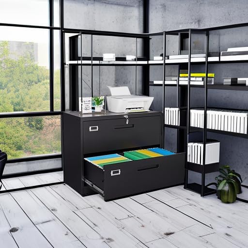 Lateral File Cabinet with Lock, 2 Drawer Large Metal Filing Cabinet,Home Office Lockable Storage Cabinet for Hanging Files Letter/Legal/F4/A4 Size-Assembly Required