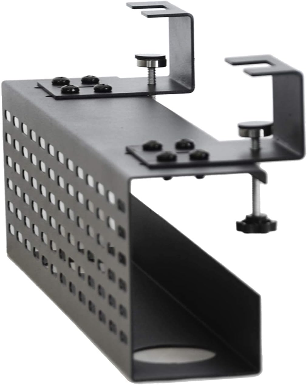 AEONS Under Desk Cable Management Tray Black Horizontal 16-inch Under Desk Removable C Clamp Mount Computer Cord Raceway and Modesty Panel