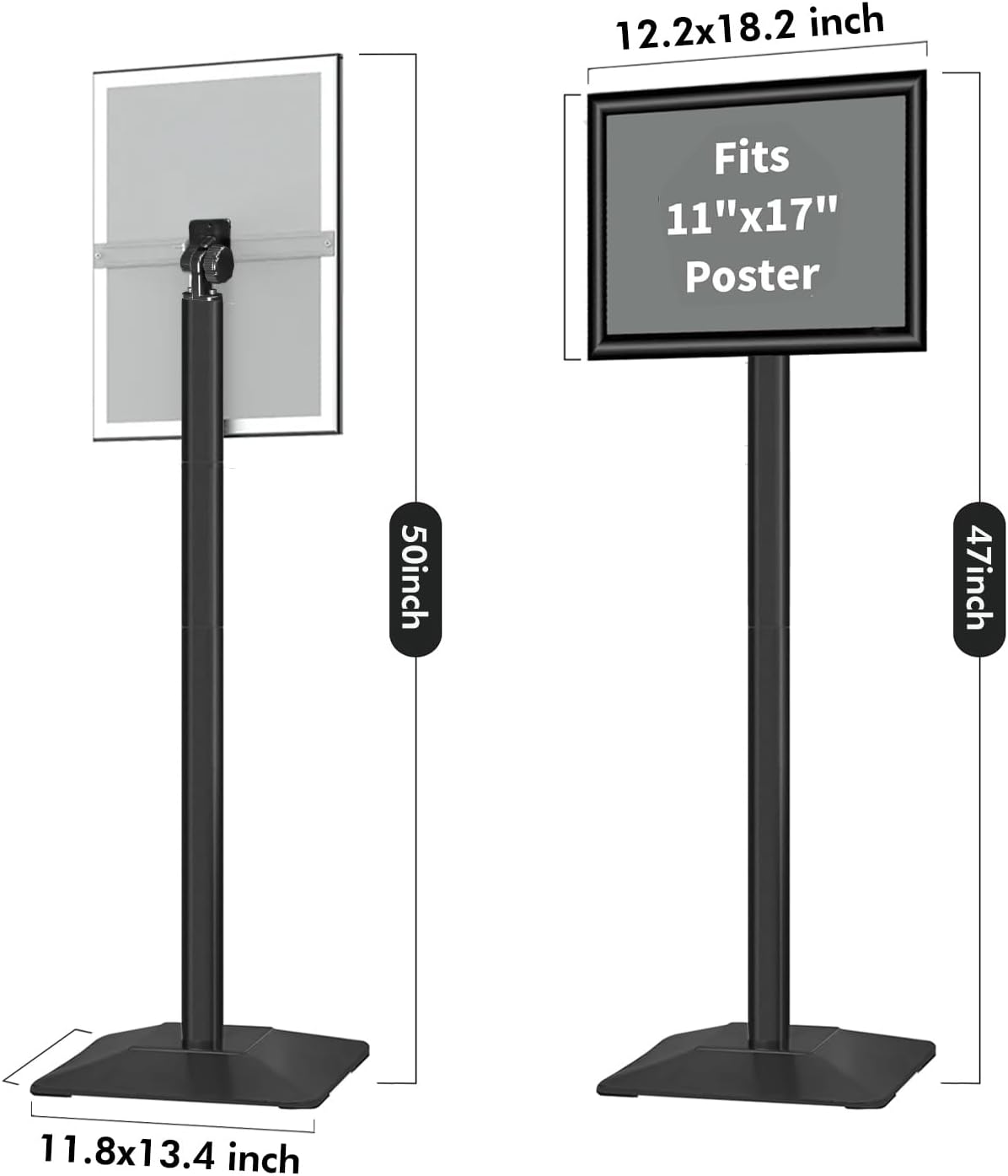 3Packs Heavy Duty Adjustable Pedestal Poster Sign Stand, 11x17 Aluminum Open Floor Standing Sign Holder for Vertical and Horizontal View Display, Black