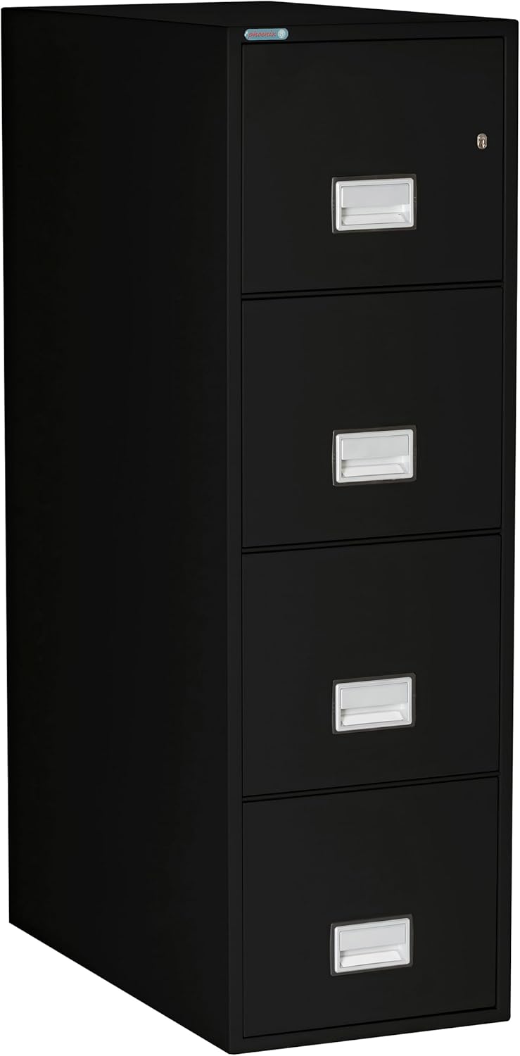 31 inch 4-Drawer Vertical Fireproof File Cabinet – Letter Size Filing – Key Lock – Water Resistant Seal – Fire and Impact Rated – Black Finish – Model LTR4W31B