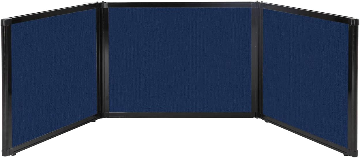 Versare Folding Tabletop Display | 3-Panel Partition | Lightweight Portable Workspace Divider | Navy Blue 99" x 24"