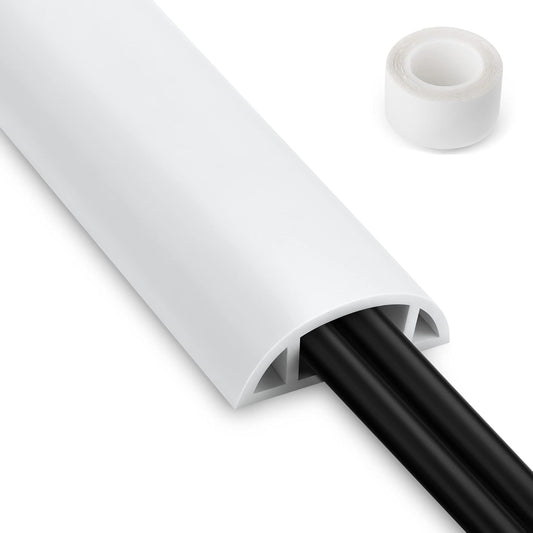Cord Hider Floor - 3FT White Cord Cover, Soft PVC Wire Covers - Hides Cords - 0.7" W x 0.4" H