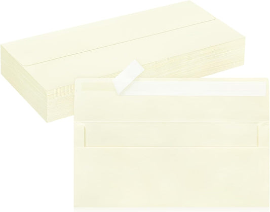 50 Pack #10 Business Envelopes, Ivory Standard Envelopes Self Seal, Letter Size Business Mailing Envelopes for Checks Letters Invoices Statements Birthday Graduation Wedding, 4 1/8 x 9 1/2 Inch