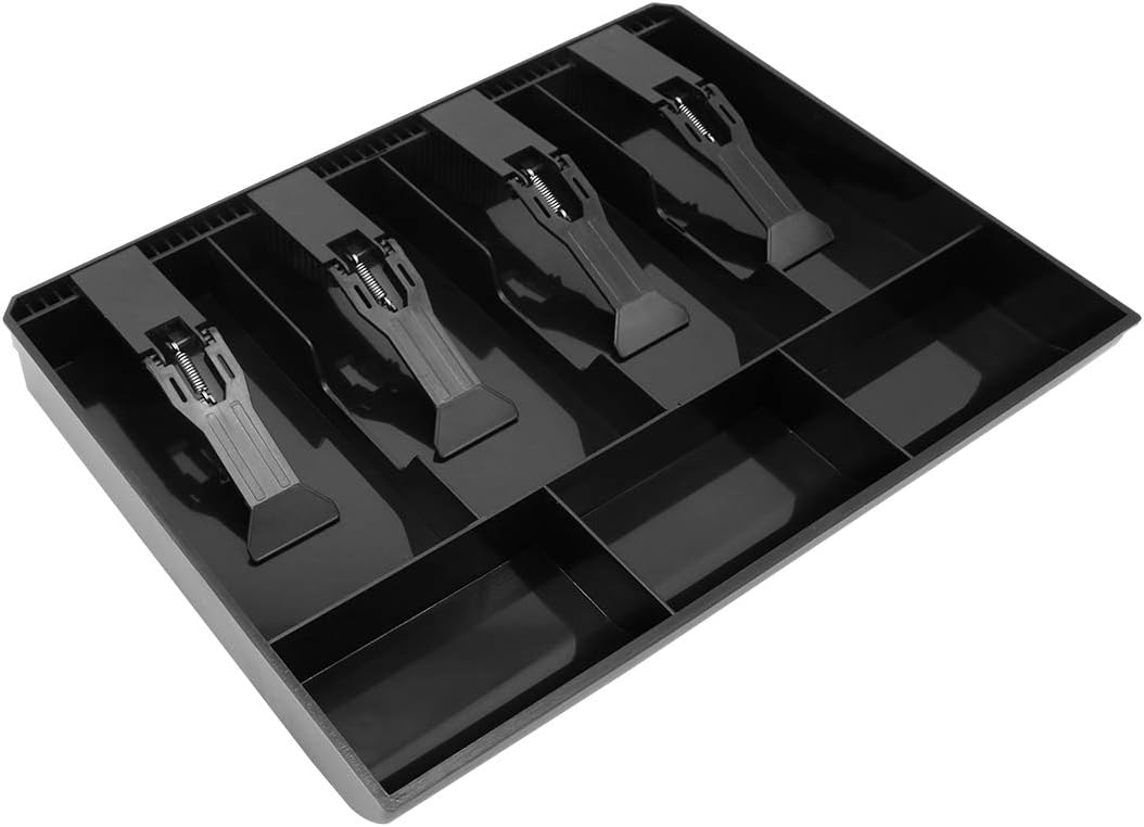 Cash Register Drawer Insert Tray with 4 Bill/3 Coin Compartments for Money Storage, Black