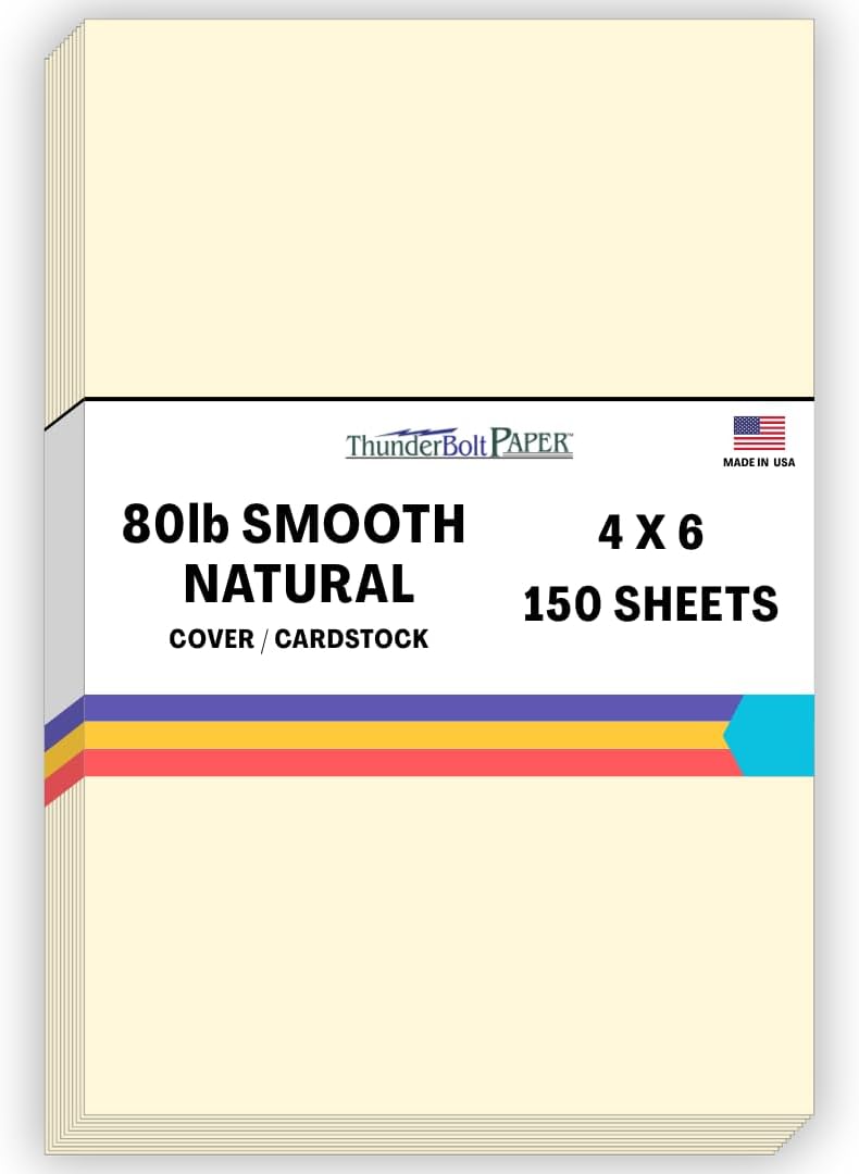 150 Natural Smooth Card Stock Sheets Paper - 4 X 6 Inches Photo|Card|Frame Size - 80# (80 lb/Pound) Cover Weight - Quality Paper - Smooth Finish
