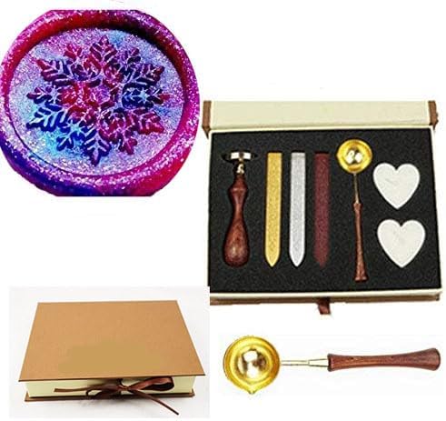 MNYR Christmas Snowflake Wax Seal Stamp Wax Sticks Melting Spoon Lightening Candles Gift Box Kit Christmas Card Parcel Letter Gift Wrap Invitations Envelopes Mail Embelishment Sealing Wax Stamp Set