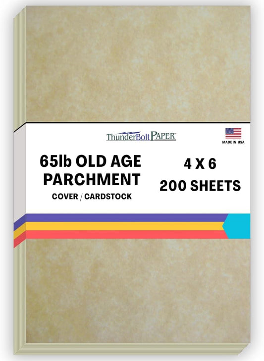 200 Old Age Parchment 65lb Cover Paper Sheets 4 X 6 Inches Cardstock Weight Colored Sheets 4X6 Inches Photo|Card|Frame Size - Printable Parchment Look