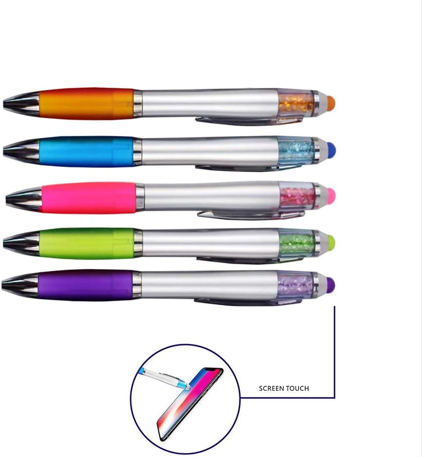 MiSiBao Stylus Pens for Touch Screens, Medium Point Pens with Crystals for Women and Kids Black Ink Pen with Stylus Ballpoint Pens with Comfort Grip for The Ipad（5 Count+3 Refills）