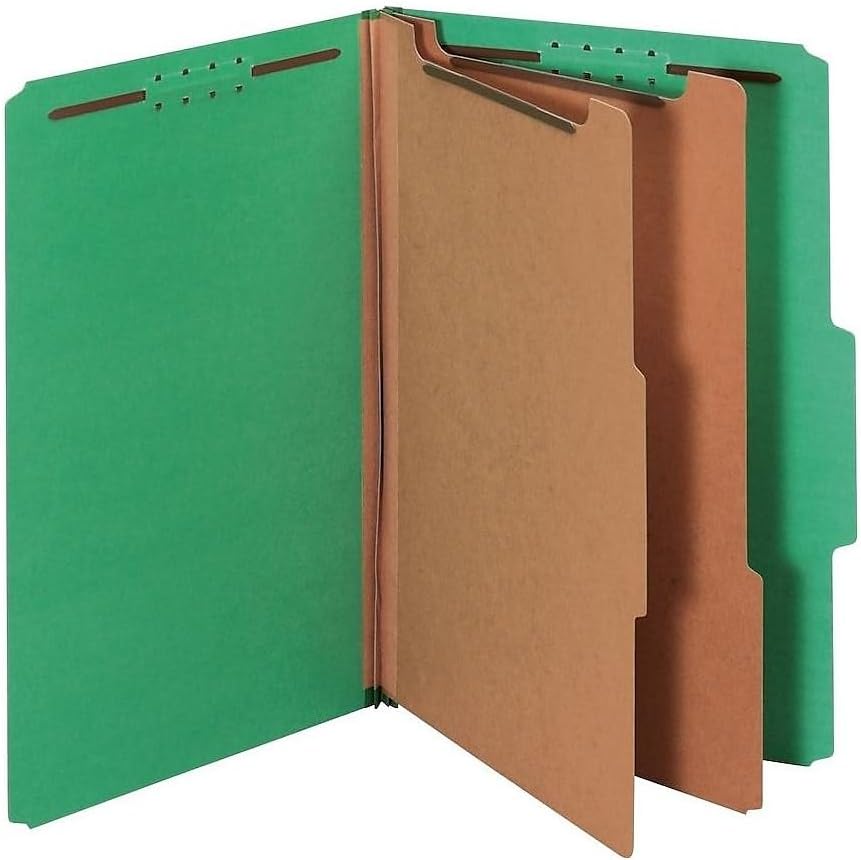 Pendaflex Classification Folders, Standard, 2 Dividers, Embedded Fasteners, 2/5 Cut Tab, Dark Green, Legal, 10/BX (29033)