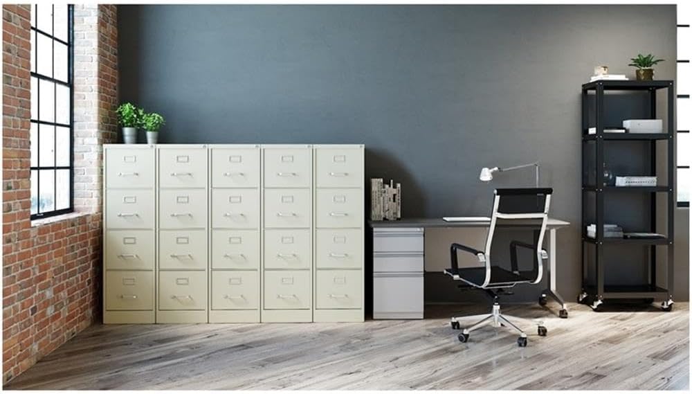 Pemberly Row 4 Drawers 52" Vertical Beige Metal Filing Cabinet Lockable Pre-Assembled Stationary Letter Size for Home, Office