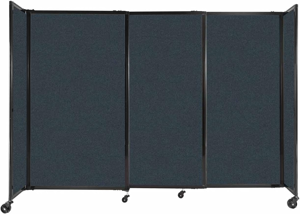 Versare Straightwall Sliding Portable Wall Partition | Freestanding Office Dividers | Locking Wheels | Temporary Room Separator | 7'2" Wide x 5' Tall Blue Spruce Fabric Panels
