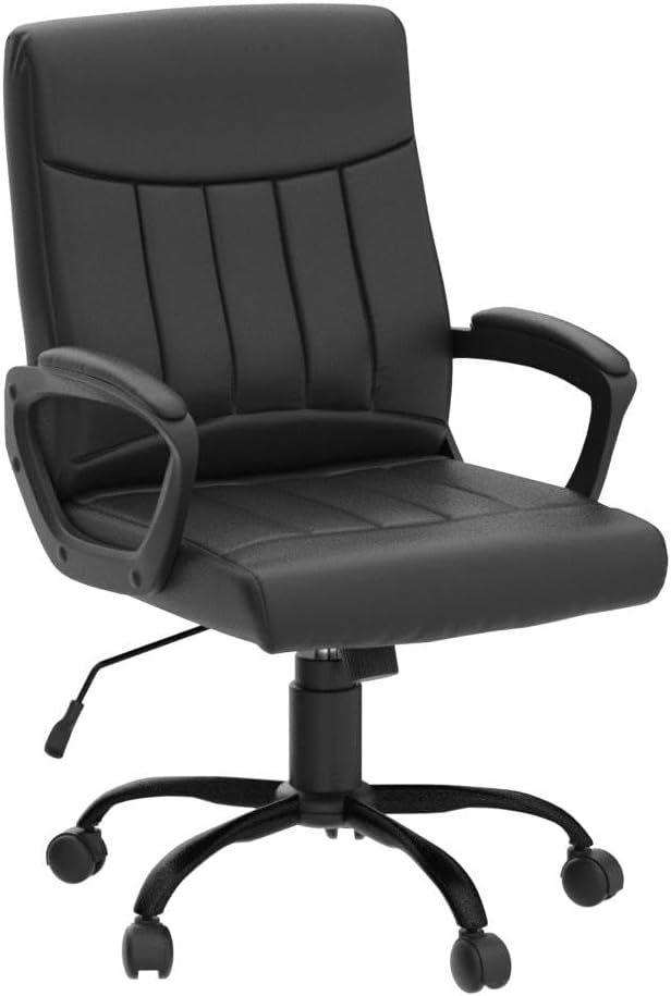CLATINA Mid Back Leather Office Executive Chair with Lumbar Support and Padded Armrestes Swivel Adjustable Ergonomic Design for Home Computer Desk 2 Pack
