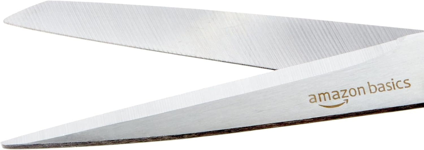 Amazon Basics Stainless Steel Scissors for Office, Crafts, Multipurpose, Sharp, Comfort Grip, PVD Coated, 2 Pack, Green and Grey