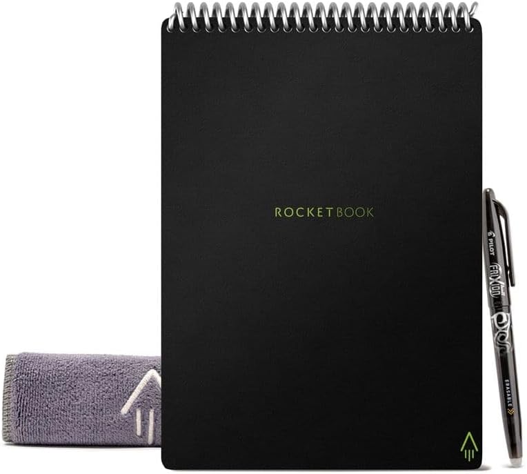 Rocketbook Smart Reusable Notebook, Flip Letter Size Spiral Notebook, Infinity Black, (8.5" x 11")