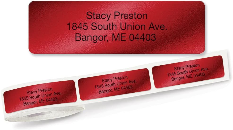 Colorful Images Red Metallic Foil Rolled Return Address Mailing Labels with Dispenser, Customize with Name & Shipping Address, 500 Self Adhesive, Easy Peel Sticker Label Roll, 3/4" x 2 1/2"