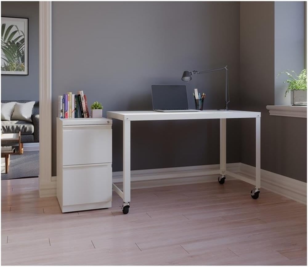 Pemberly Row 2 Drawers 27.75" Vertical White Metal Filing Cabinet Lockable Pre-Assembled Stationary Letter Size for Home, Office