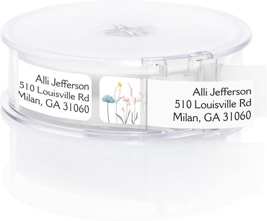 Wildflower Rolled Address Labels / 250 Personalized Return Address Labels/Designer Address Stickers in Elegant Plastic Dispenser