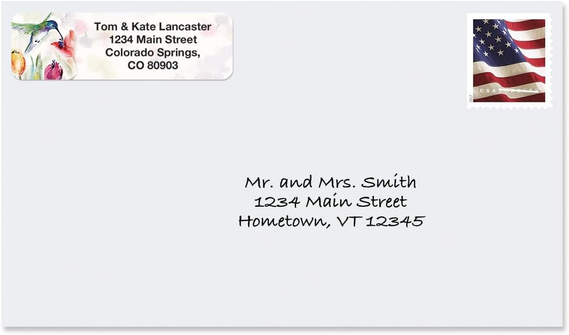 Colorful Images Fluttering Hummingbirds Rolled Personalized Return Address Mailing Labels with Dispenser, Customize with Name & Shipping Address, 500 ¾” x 2½ Self Adhesive, Easy Peel Label Roll