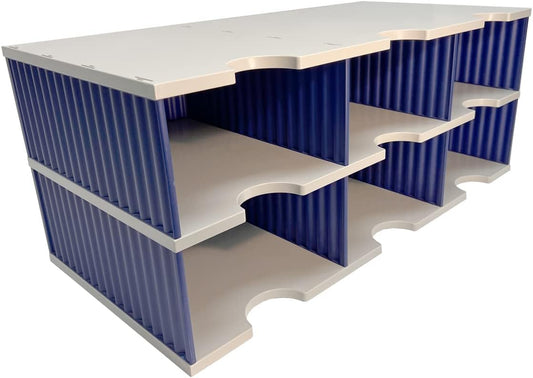 Ultimate Office TierDrop High Capacity Storage Rack, Steel, Gray W/Blue, 9 Compartments, 28.5in x 11.5in x 13in