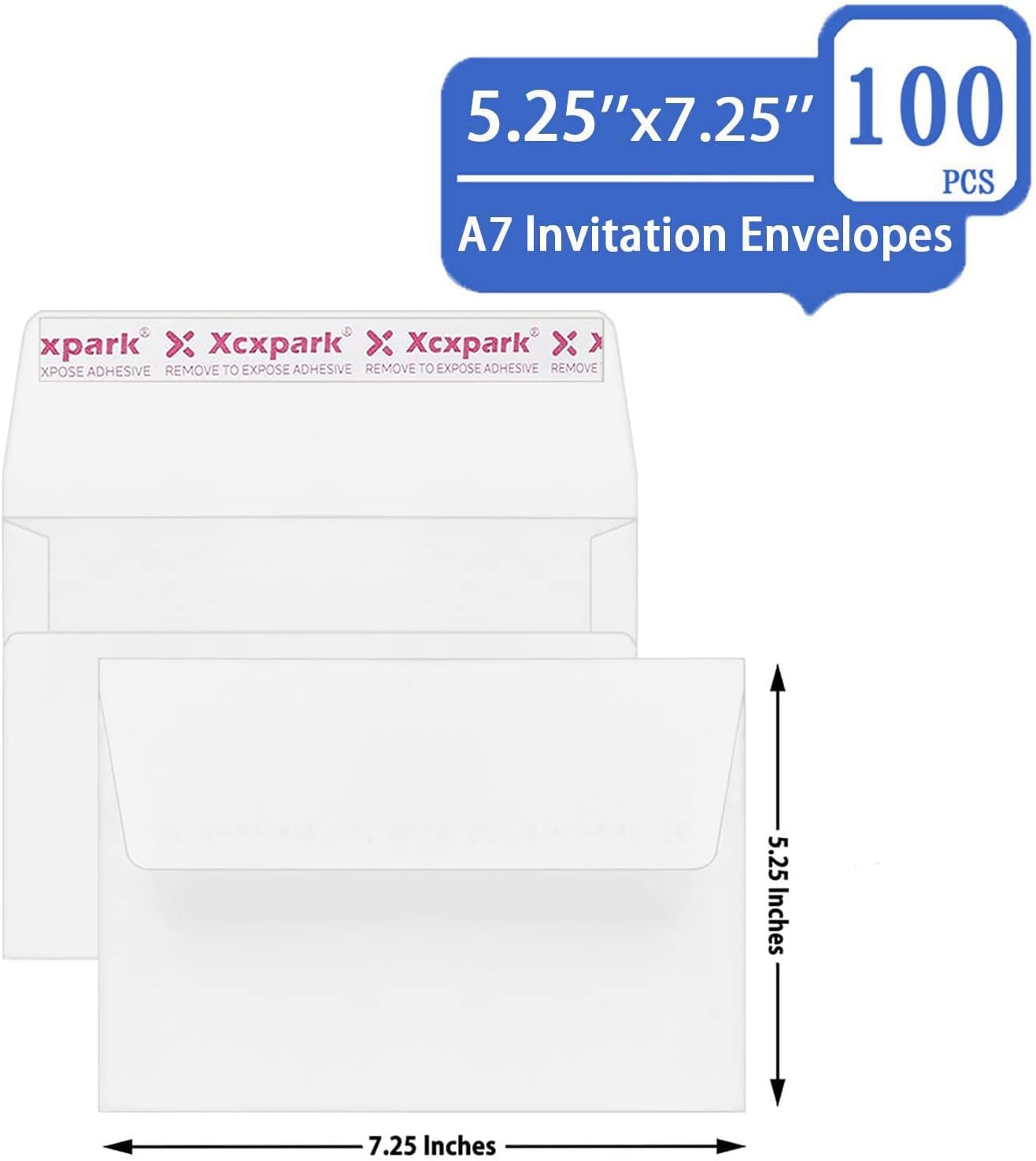 100 Qty Printable A7 Invitation Envelopes 5.25X7.25 inches Cards, Self Seal 120GSM white Paper Envelopes for Invitations, Papers, Photos, Documents, Wedding, Baby Shower, Easy to Seal Peel
