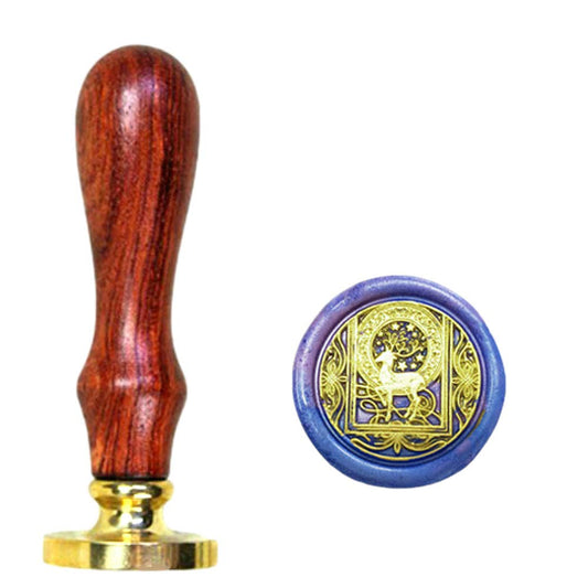 Starry Deer Wax Sealing Stamp with Removable Brass Head Wooden Handle - Retro Vintage Animal Sealing Wax Stamp for Letter Cards Invitations