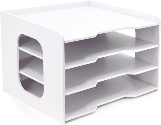 SONGWAY Scrapbook Paper Organizer 12x12-4 Tier File Organizer for Desk, 12x12 Stackable Scrapbook Paper Storage Trays, Desktop File Storage Cube for Home Office School