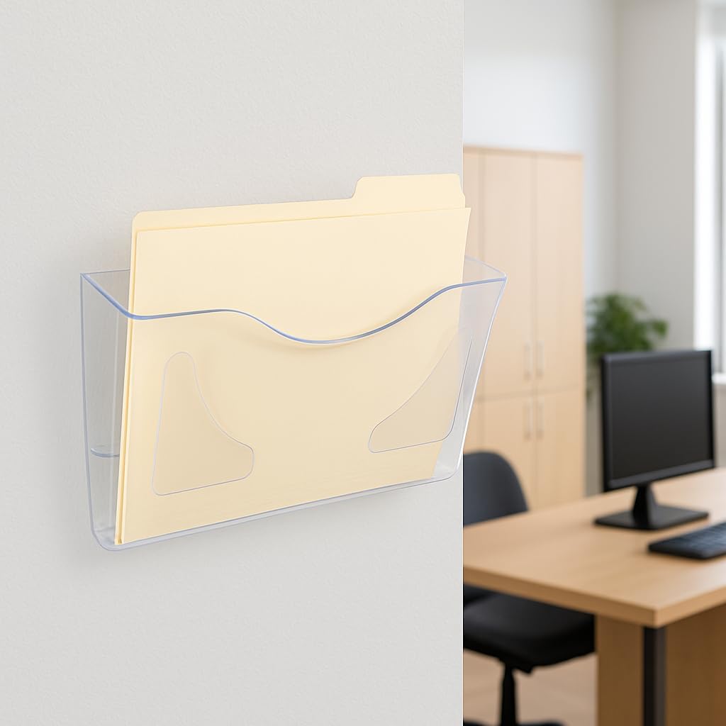 Azar Displays 250080-CLR-2PK Single Pocket Wall Mount File Holder, Clear Acrylic Vertical File Organizer for Office, Home, and School, Clear (2-Pack)