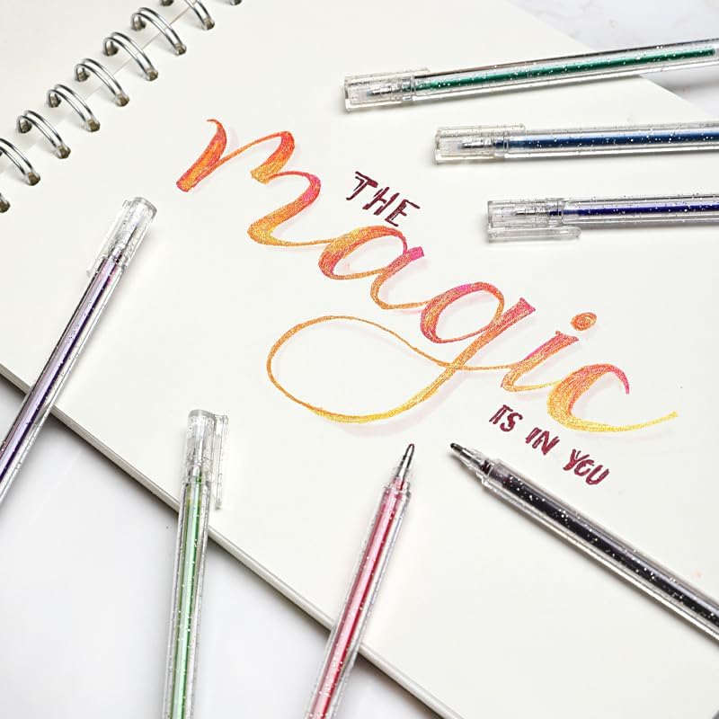 Capped Glitter Gel Pens 18 Colors, Metallic Vibrant Sparkle Gel Pens for Coloring, Color Pens for Adults,Colored Gel Pens for Adult Coloring Books and Drawing