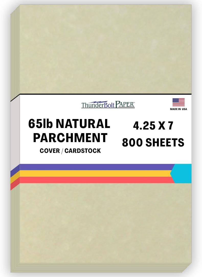 800 Natural Parchment 65lb Cover Paper Sheets 4.25 X 7 Inches Quarter Legal Size Cardstock Weight - Printable Old Parchment Semblance